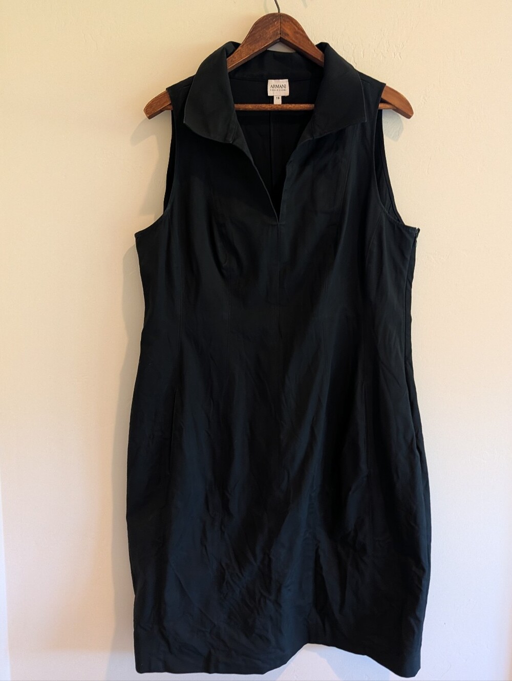 Armani Collezioni Black Cotton Dress Sleeveless Side Zip Midi LBD